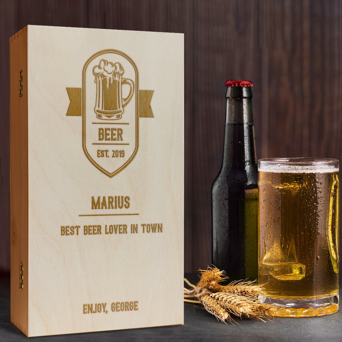 Personalisierte Bierbox für drei Flaschen – Best Beer Drinker