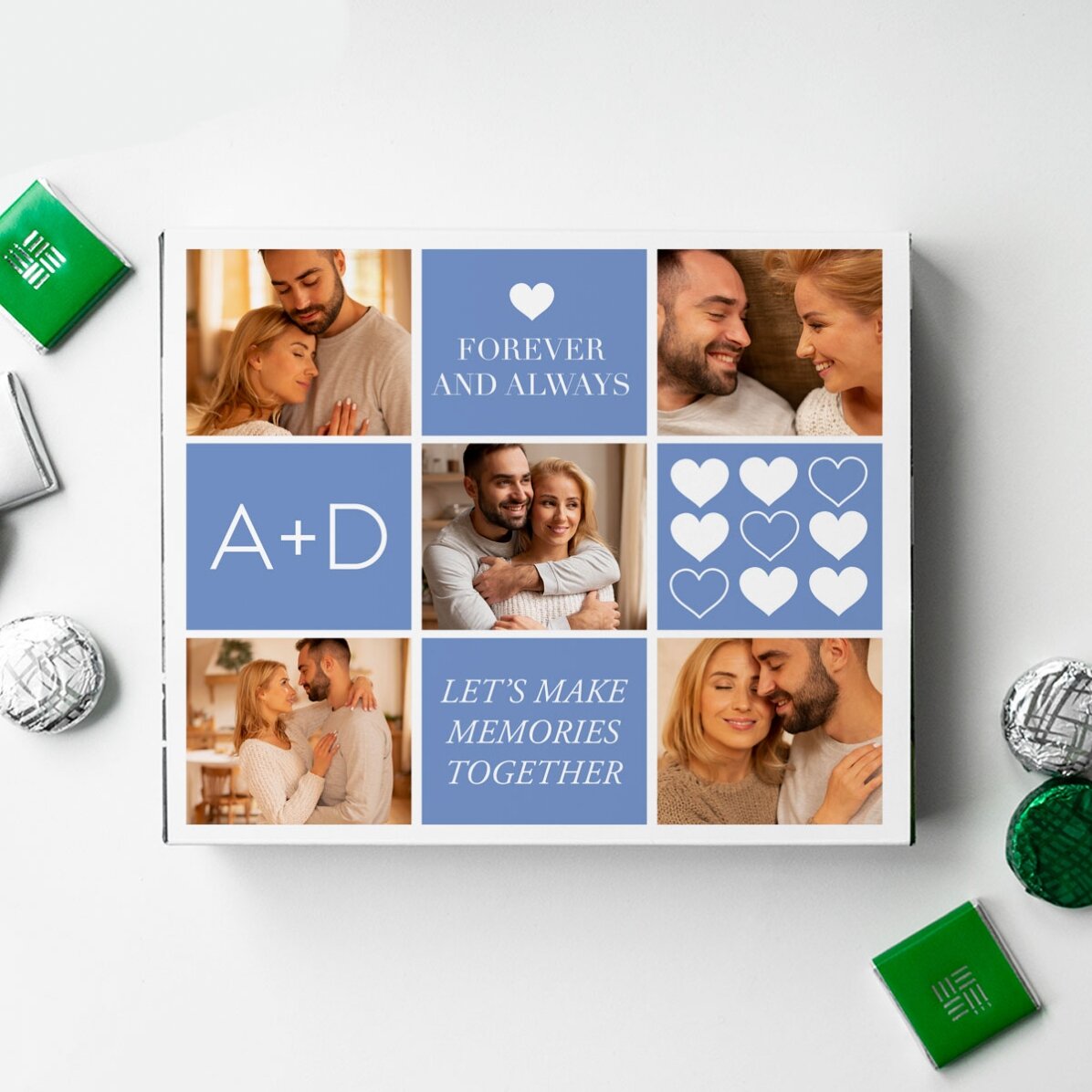 Personalisierte Pralinenschachtel mit 5 Fotos und einer Botschaft – Love