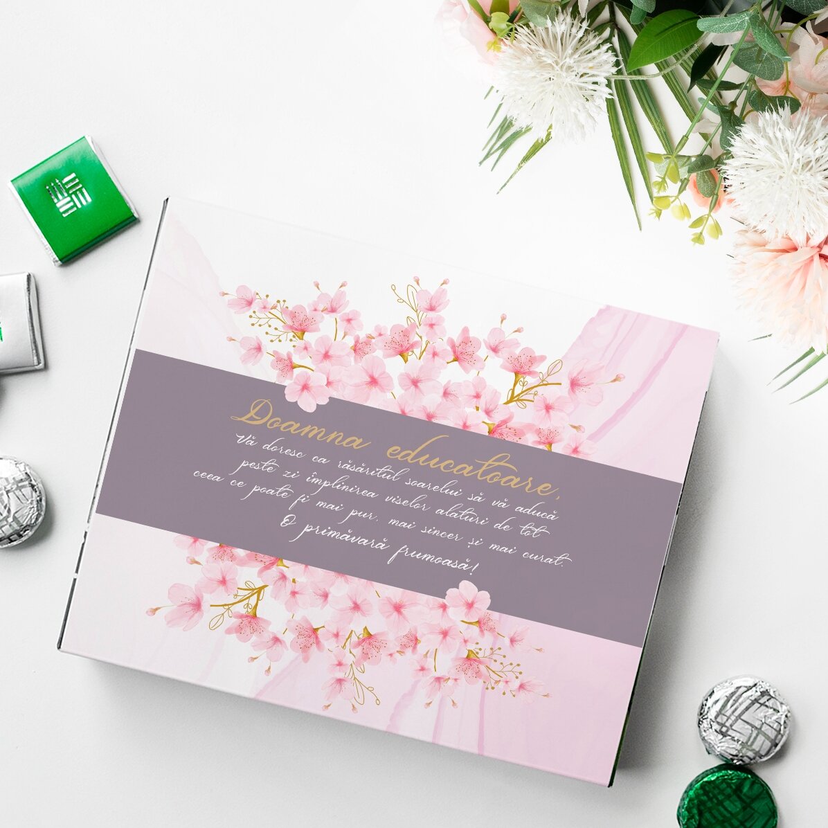 Personalisierte Pralinenschachtel mit Aufdruck – Einen schönen Frühling!