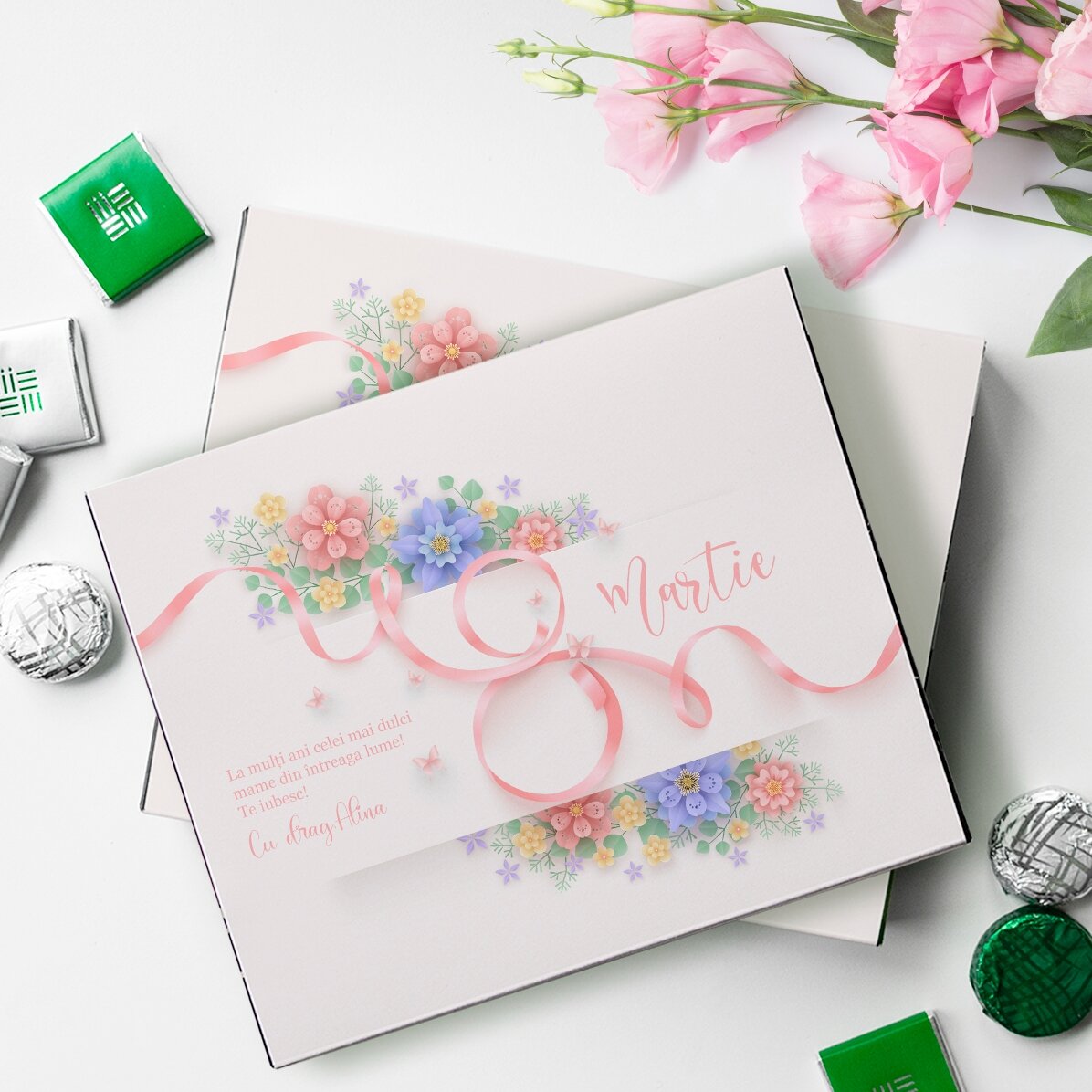 Personalised box of chocolates with text for mum - 8 March