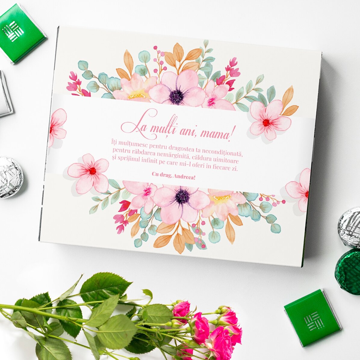 Personalisierte Pralinenschachtel mit einer Botschaft für die Mutter – Alles Gute zum Geburtstag, Ma