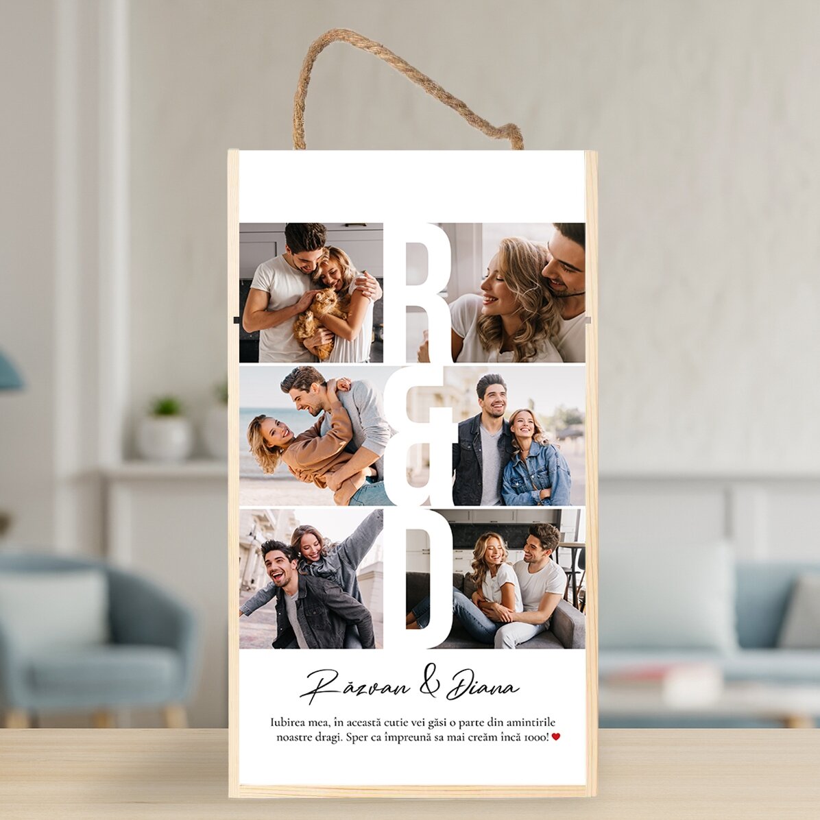 Personalisierte Geschenkbox aus Holz mit 6 Fotos und einer Botschaft – Liebevolle Erinnerungen