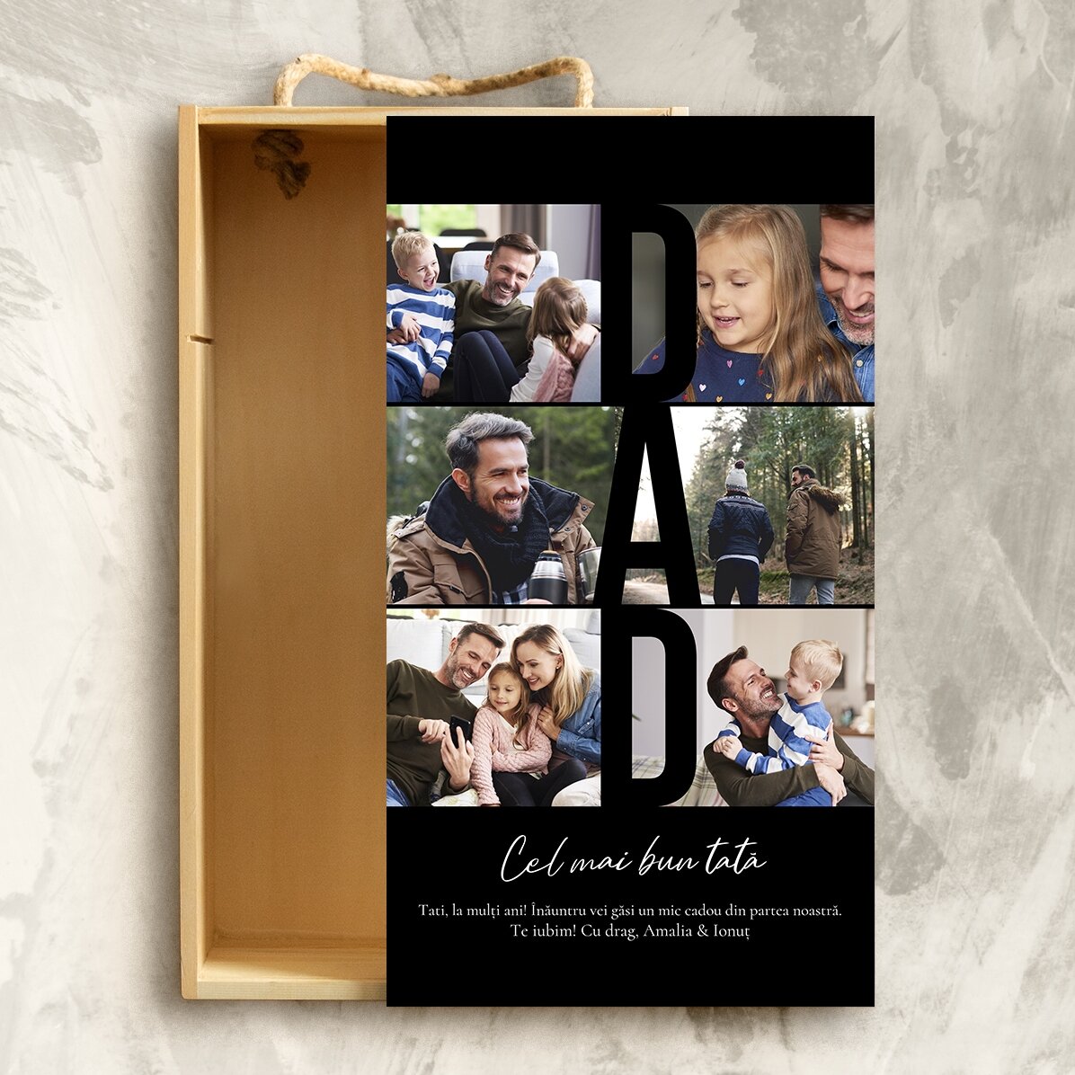 Personalisierte Geschenkbox aus Holz mit 6 Fotos und einer Botschaft – Liebevolle Erinnerungen