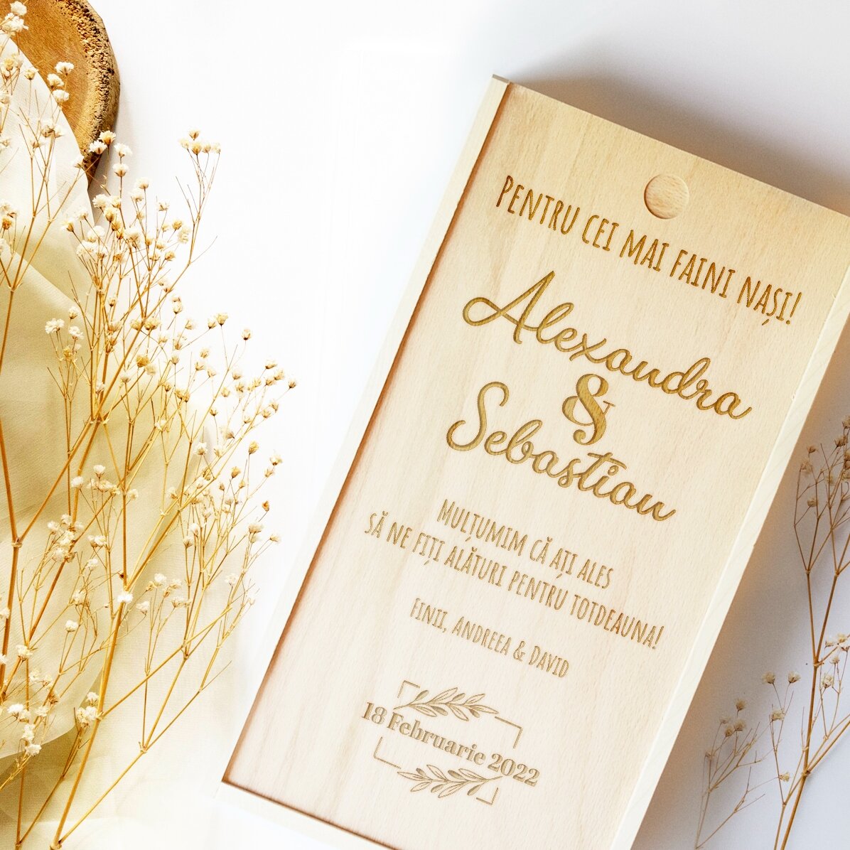 Personalisierte Geschenkbox aus Holz mit Datum und Widmung – Für die tollsten Paten!