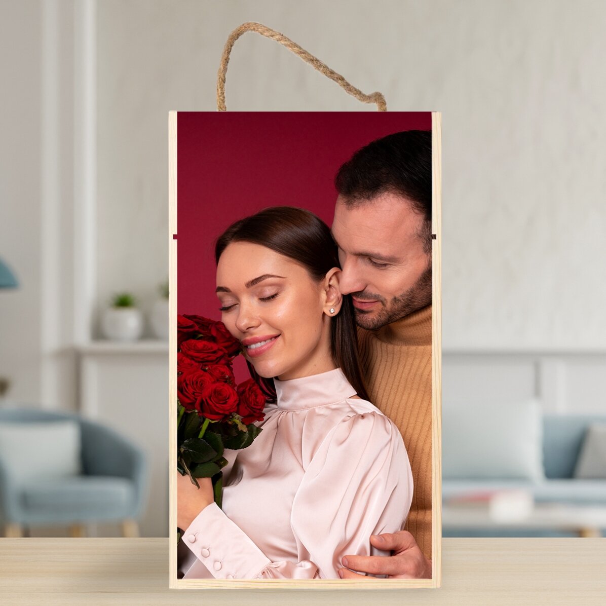 Weinkiste für 2 Flaschen, individuell gestaltet mit einem Foto