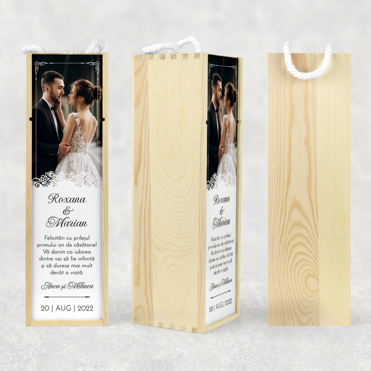 Personalisierte Weinkiste mit Foto und Text – Hochzeitstag