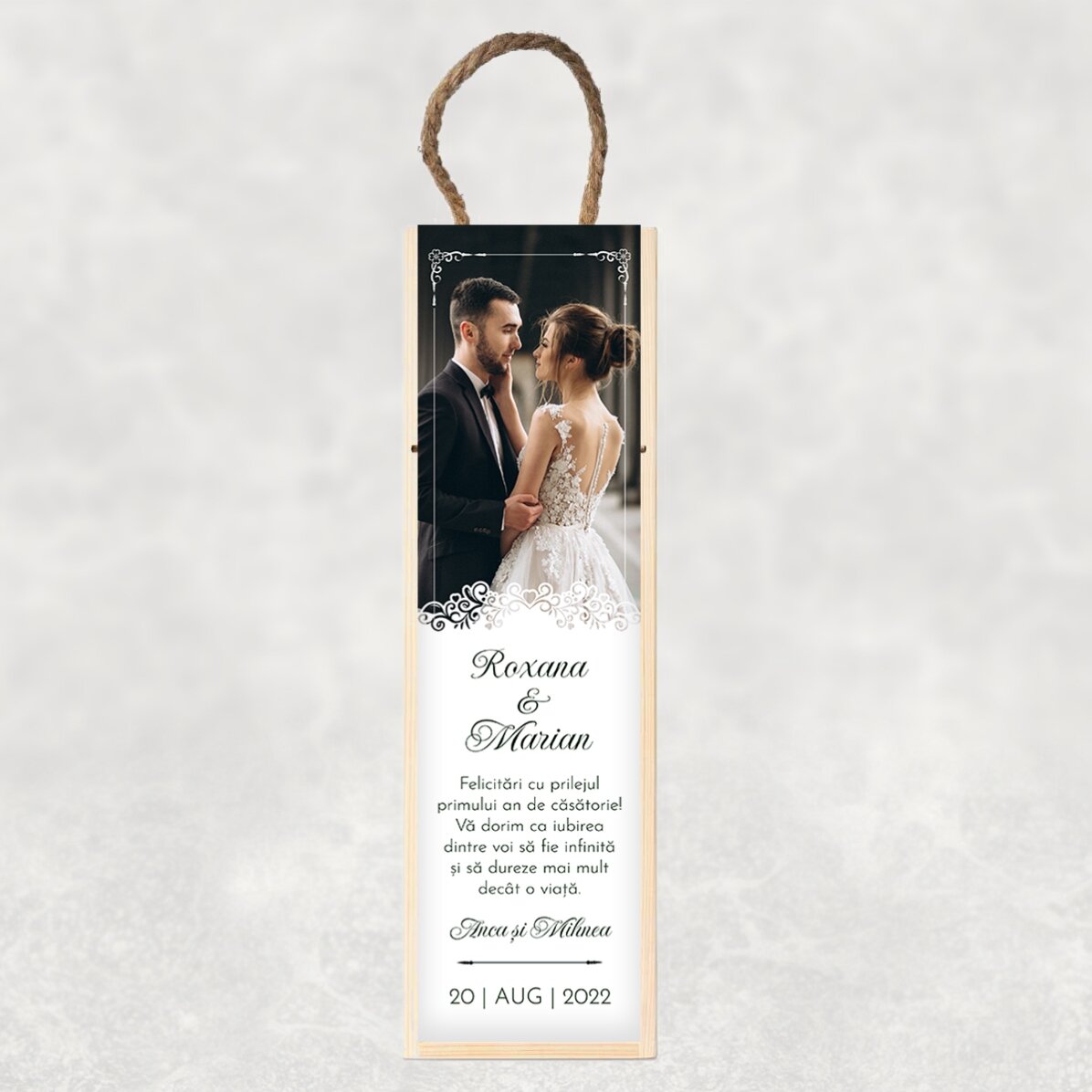 Personalisierte Weinkiste mit Foto und Text – Hochzeitstag