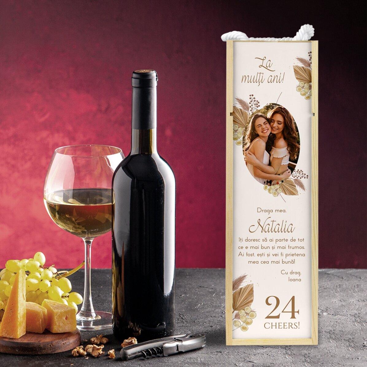 Personalisierte Weinkiste mit Foto und Text – Herzlichen Glückwunsch zum Geburtstag