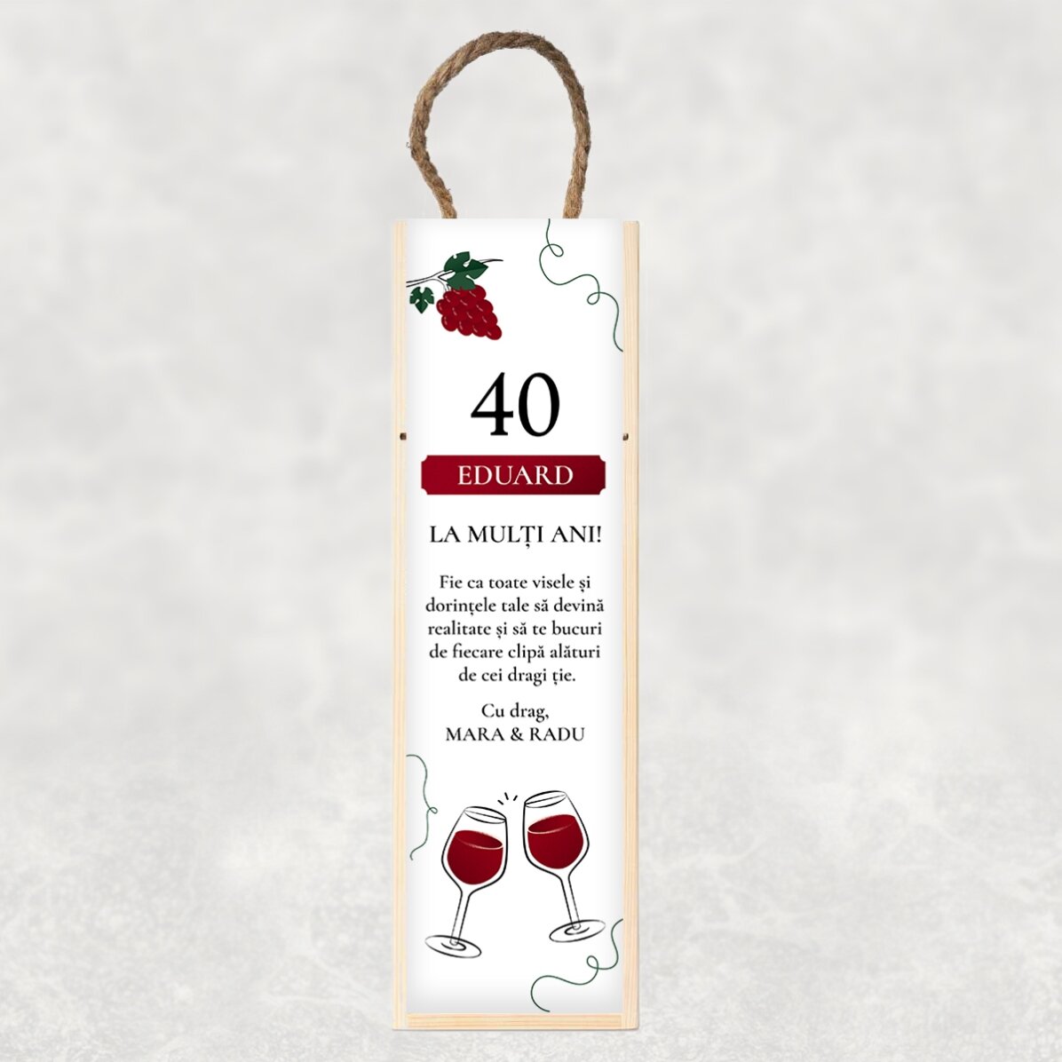 Personalisierte Weinkiste mit Text zum Geburtstag