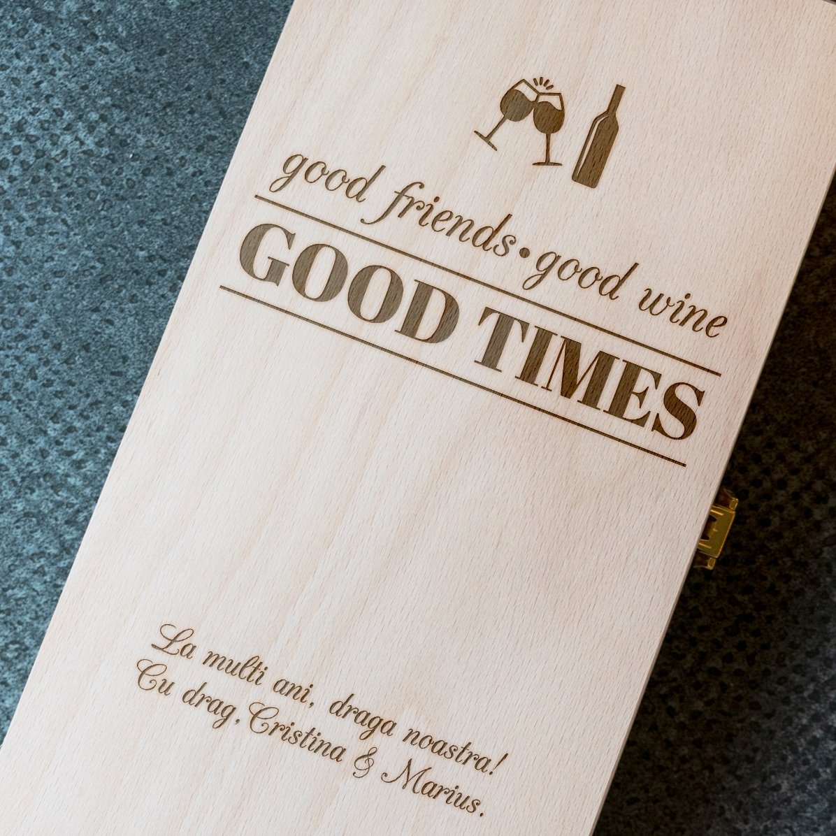 Personalised wine box for two bottles - Good Friends, Good Wine, Good Times