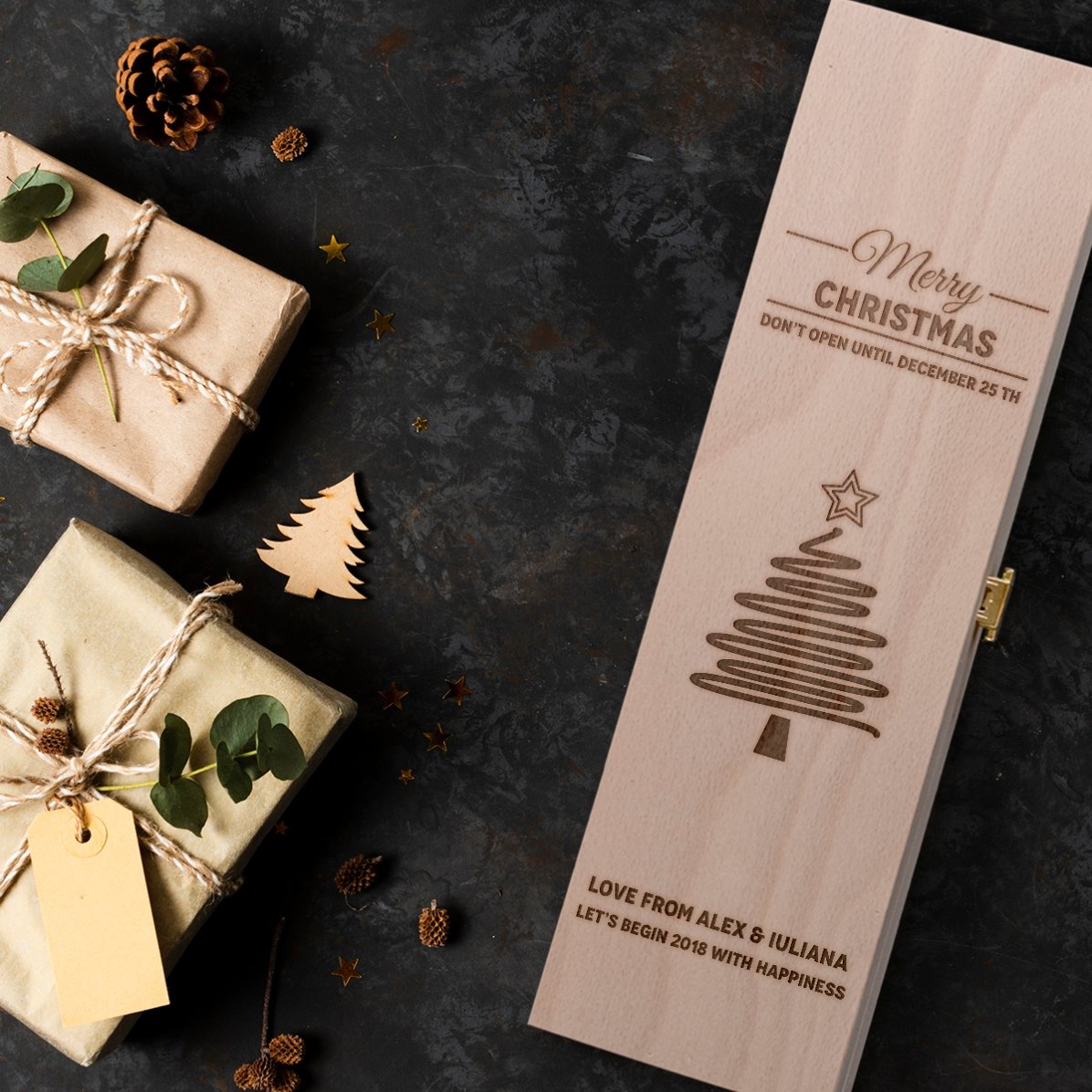 Personalisierte Weinkiste – Star Christmas Tree