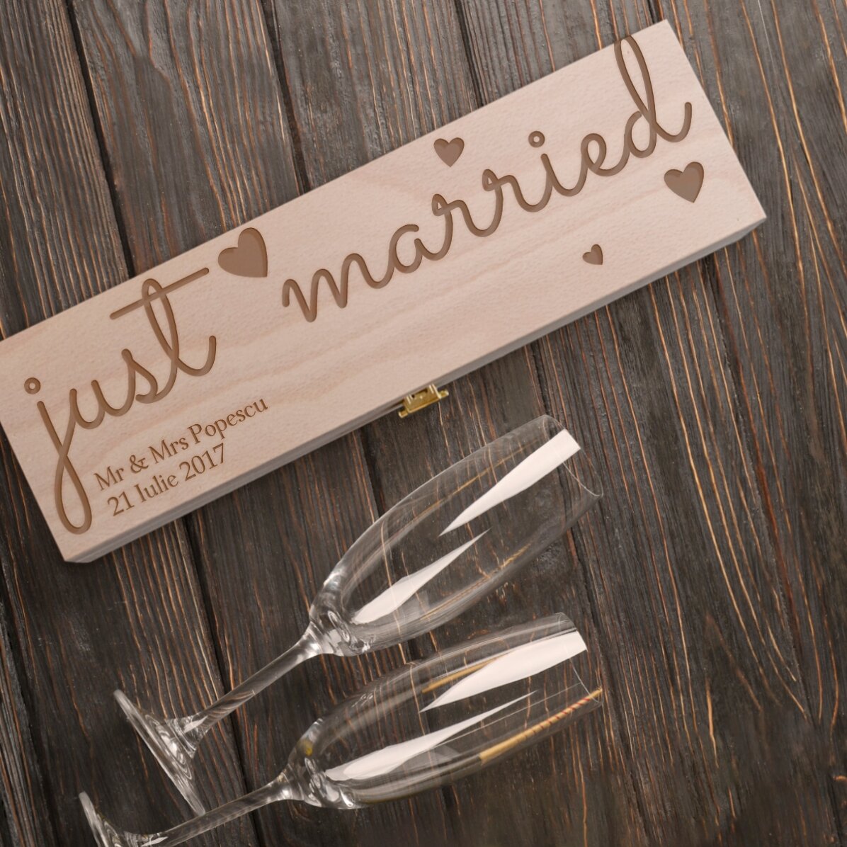 Personalisierte Sektverpackung – Just married
