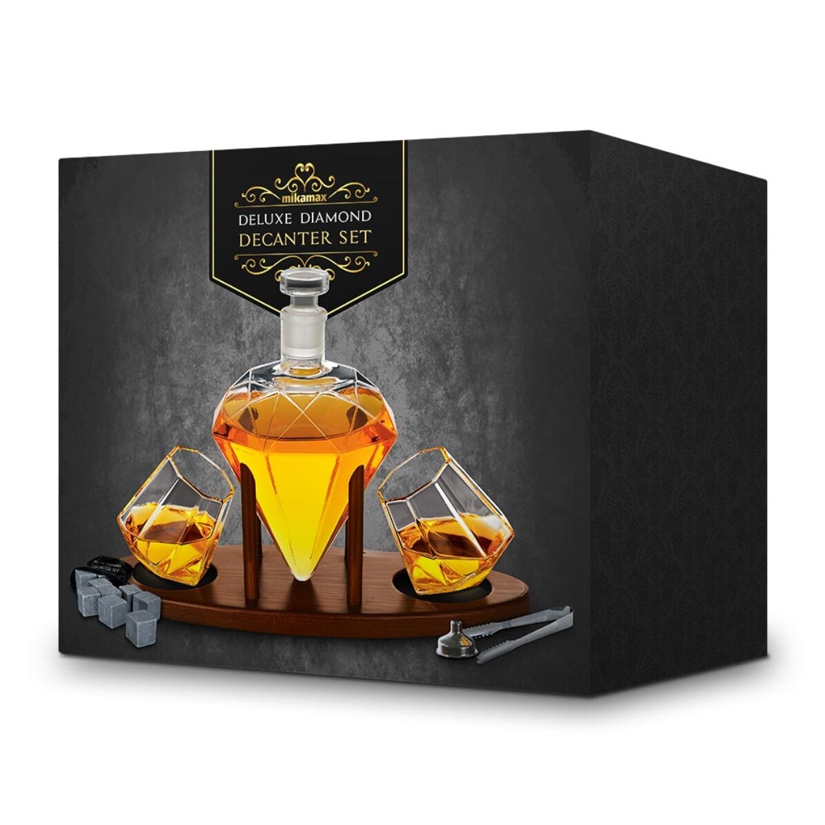 Deluxe-Dekanter „Diamant“ mit zwei Gläsern