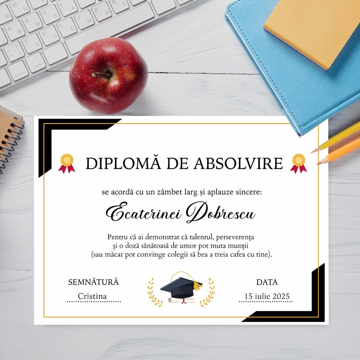 Individuell gestaltetes Diplom mit Text – Abschluss