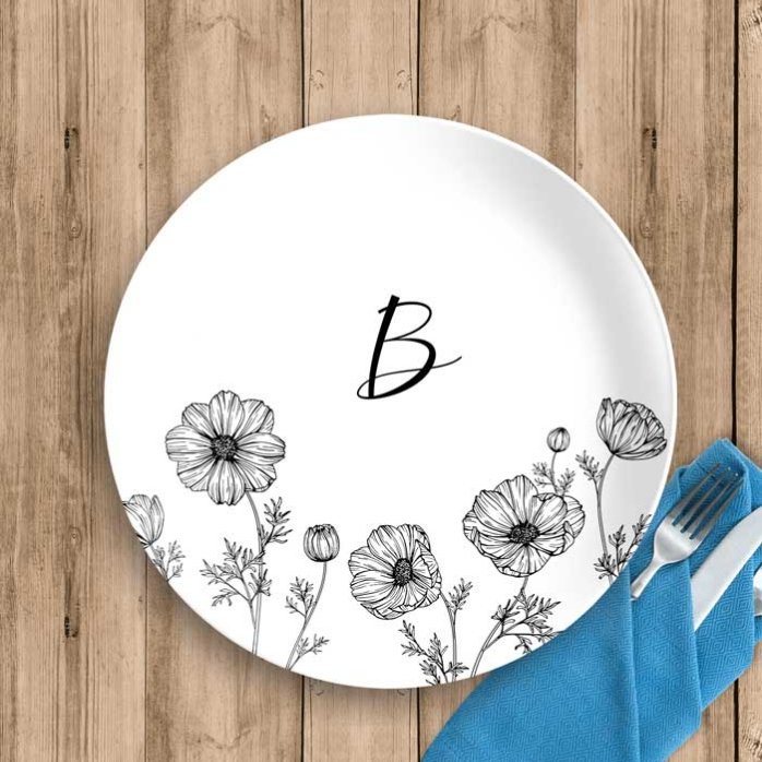 Personalisierter Teller mit Initiale und Text – Flowers