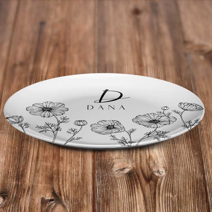 Personalisierter Teller mit Initiale und Text – Flowers