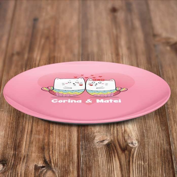 Personalisierter Teller mit Schriftzug – Love cats