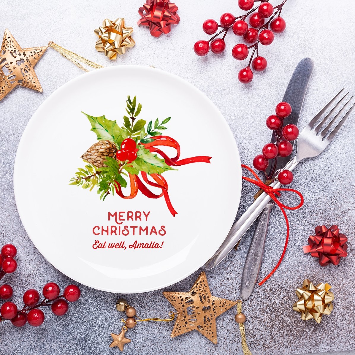 Personalisierter Teller mit Schriftzug – Merry Christmas