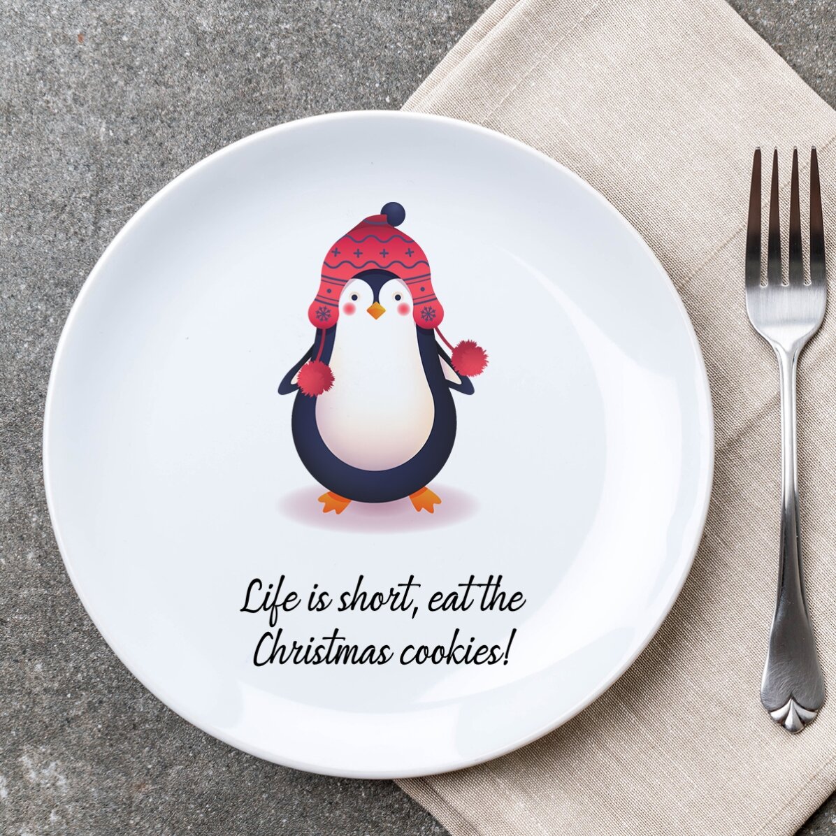 Personalisierter Teller mit Text – Pinguin