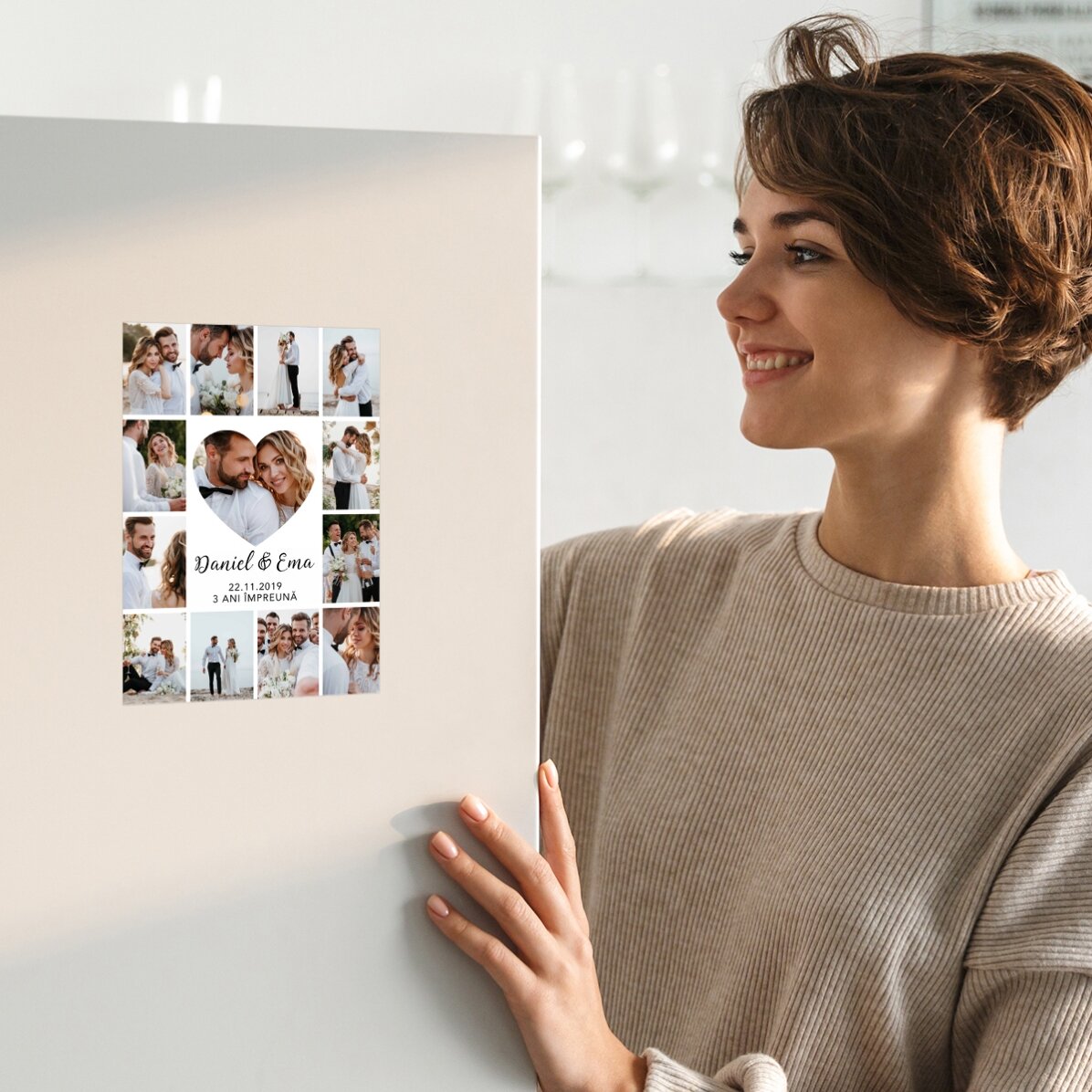 Personalisierte Magnetkarte mit 13 Fotos und Text zum Jahrestag der Beziehung