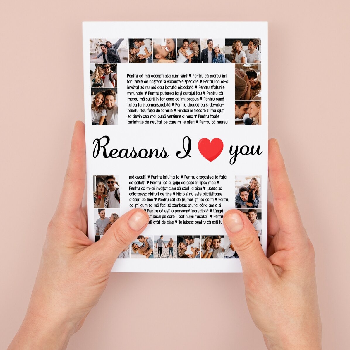 Personalisierte Magnetkarte mit 20 Fotos und Text – Gründe, warum ich dich liebe