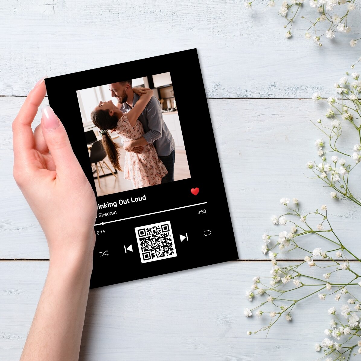 Personalisierte Magnetkarte mit Foto, Text und QR-Code – Unser Lied