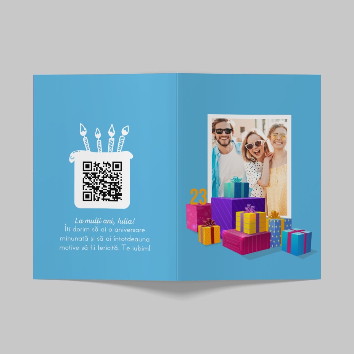 Personalisierte Grußkarte mit Foto, Text und QR-Code – Herzlichen Glückwunsch zum Geburtstag