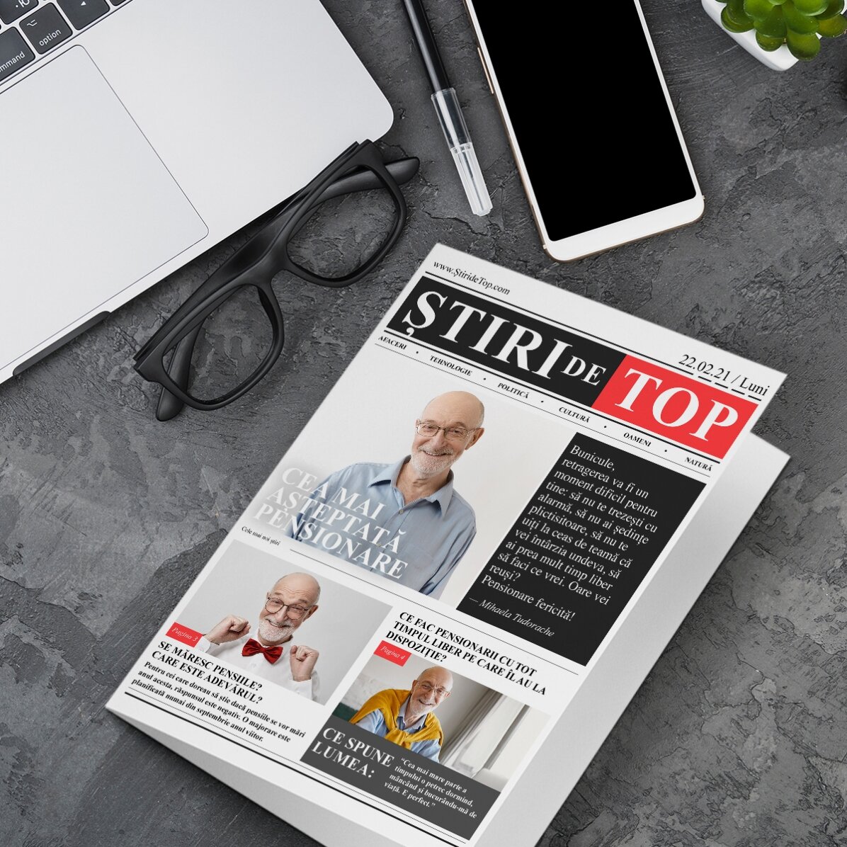 Personalisierte Grußkarte mit 3 Fotos und Text – Ruhestand