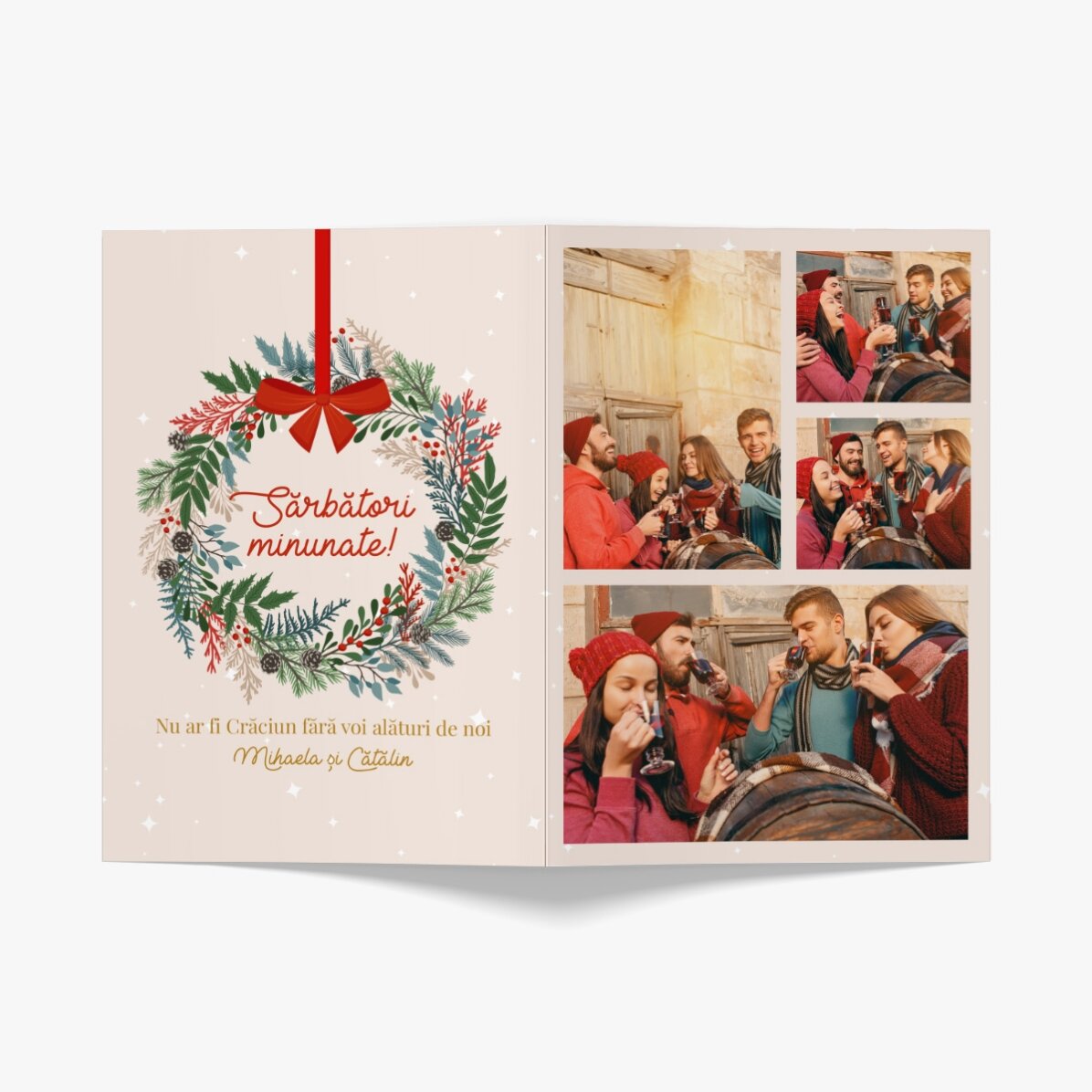 Personalised card with 4 photos and text - Christmas Wreath