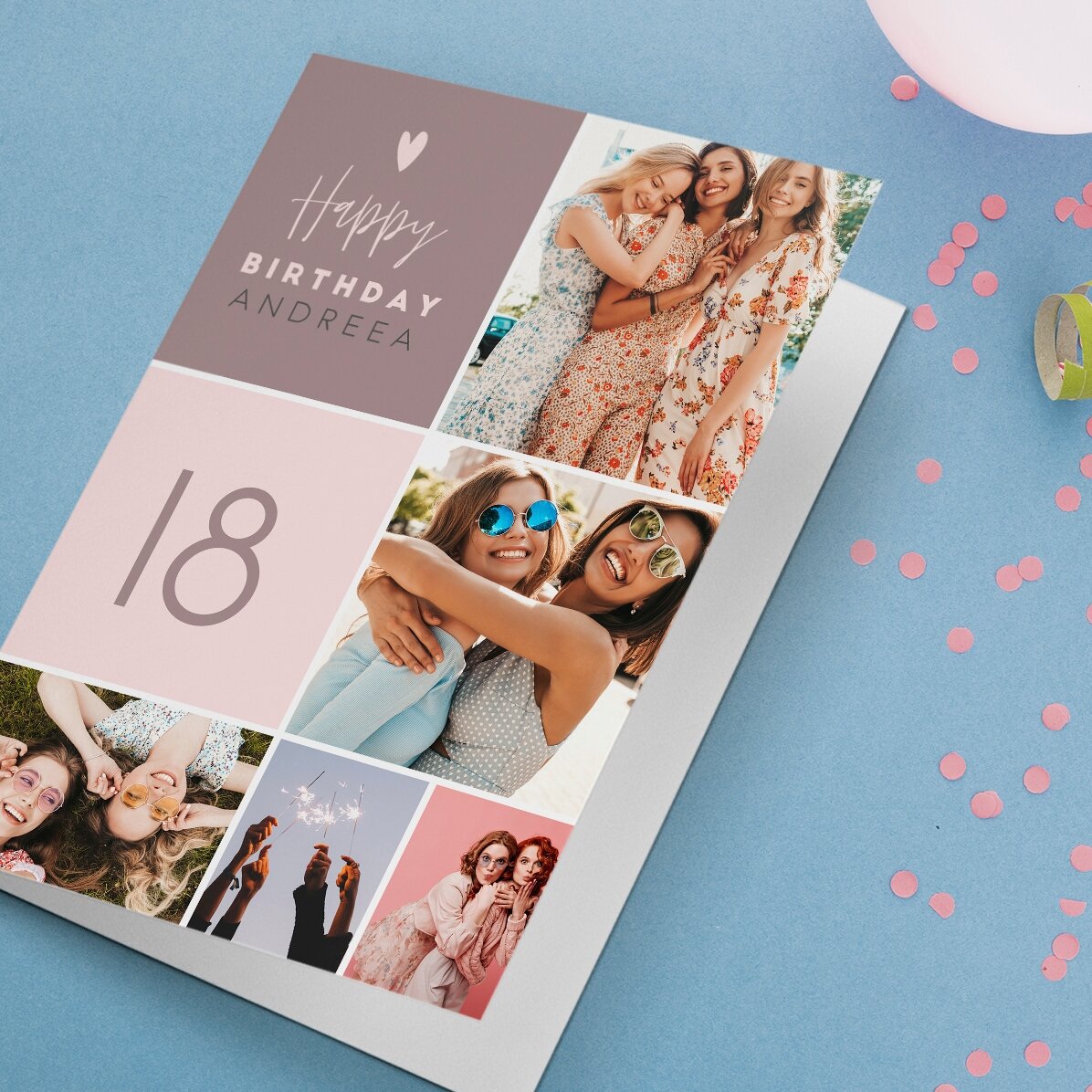 Individuell gestaltete Grußkarte mit 5 Fotos und Text – Happy Birthday