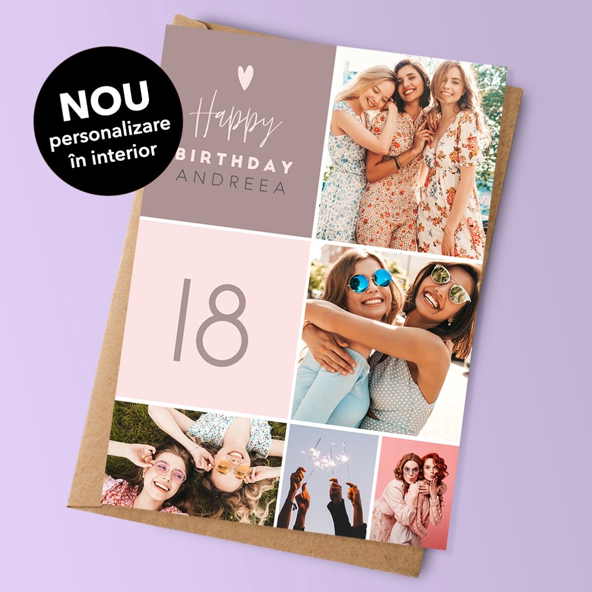 Individuell gestaltete Grußkarte mit 5 Fotos und Text – Happy Birthday
