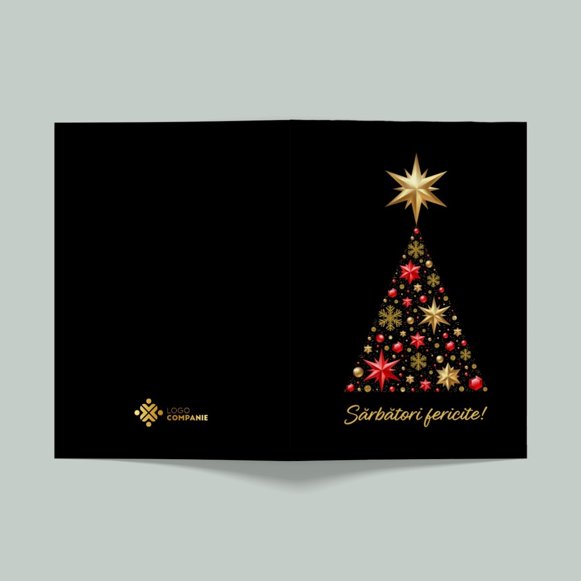 Personalisierte Grußkarte mit Logo und Botschaft – Gold Christmas Tree