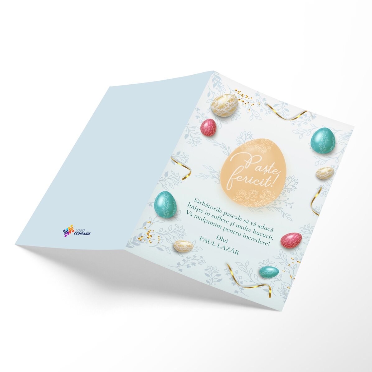 Individuell gestaltete Grußkarte mit Logo und Botschaft – Frohe Ostern!