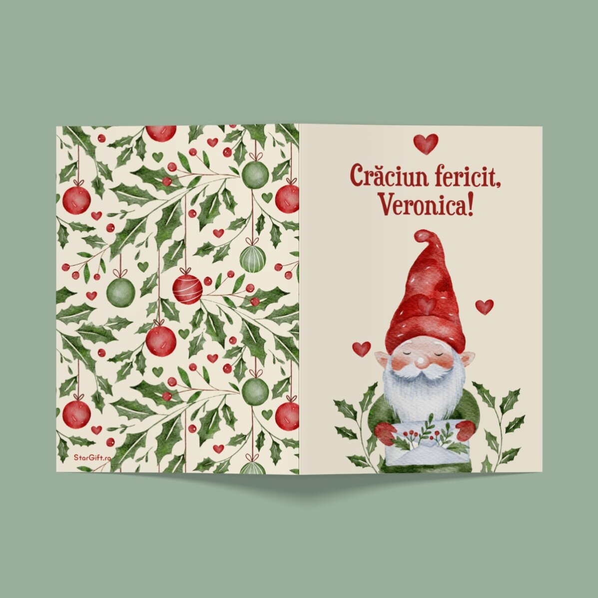 Personalised Christmas card with message - Gnome