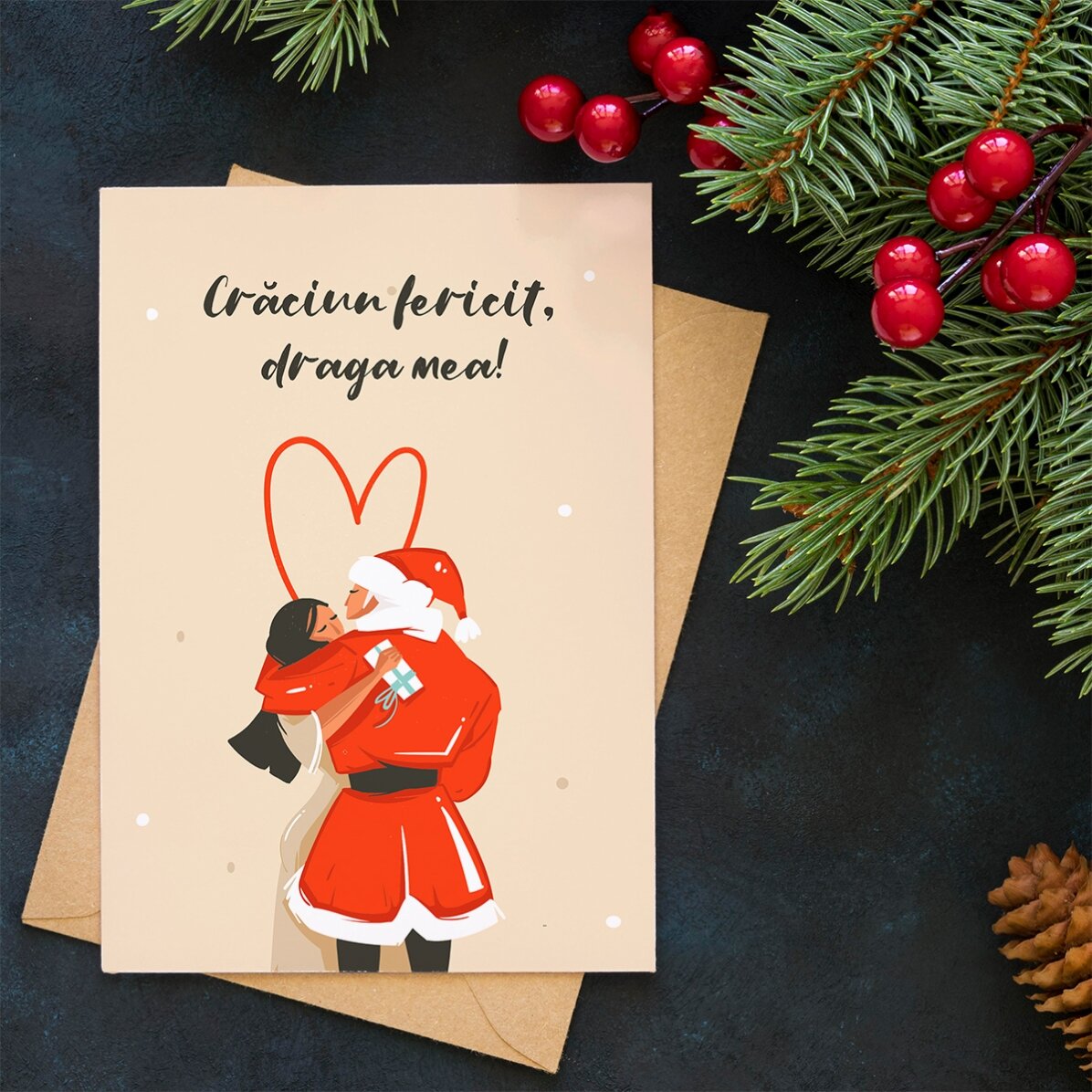 Personalised Christmas card with message for couples