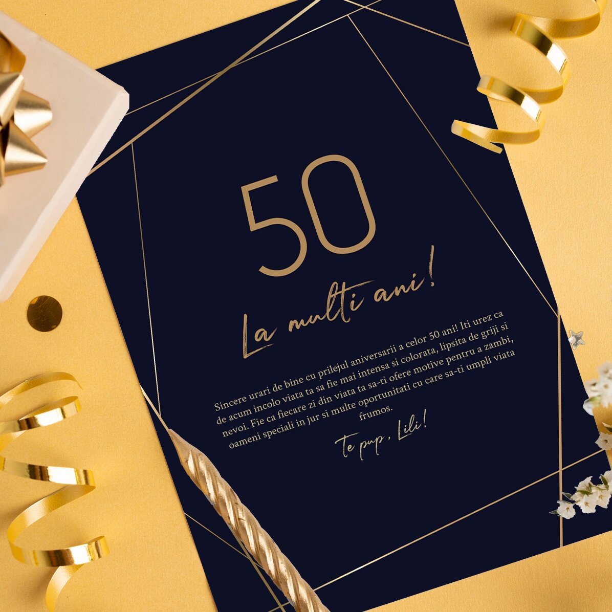 Personalisierte Grußkarte mit Text – Golden 50