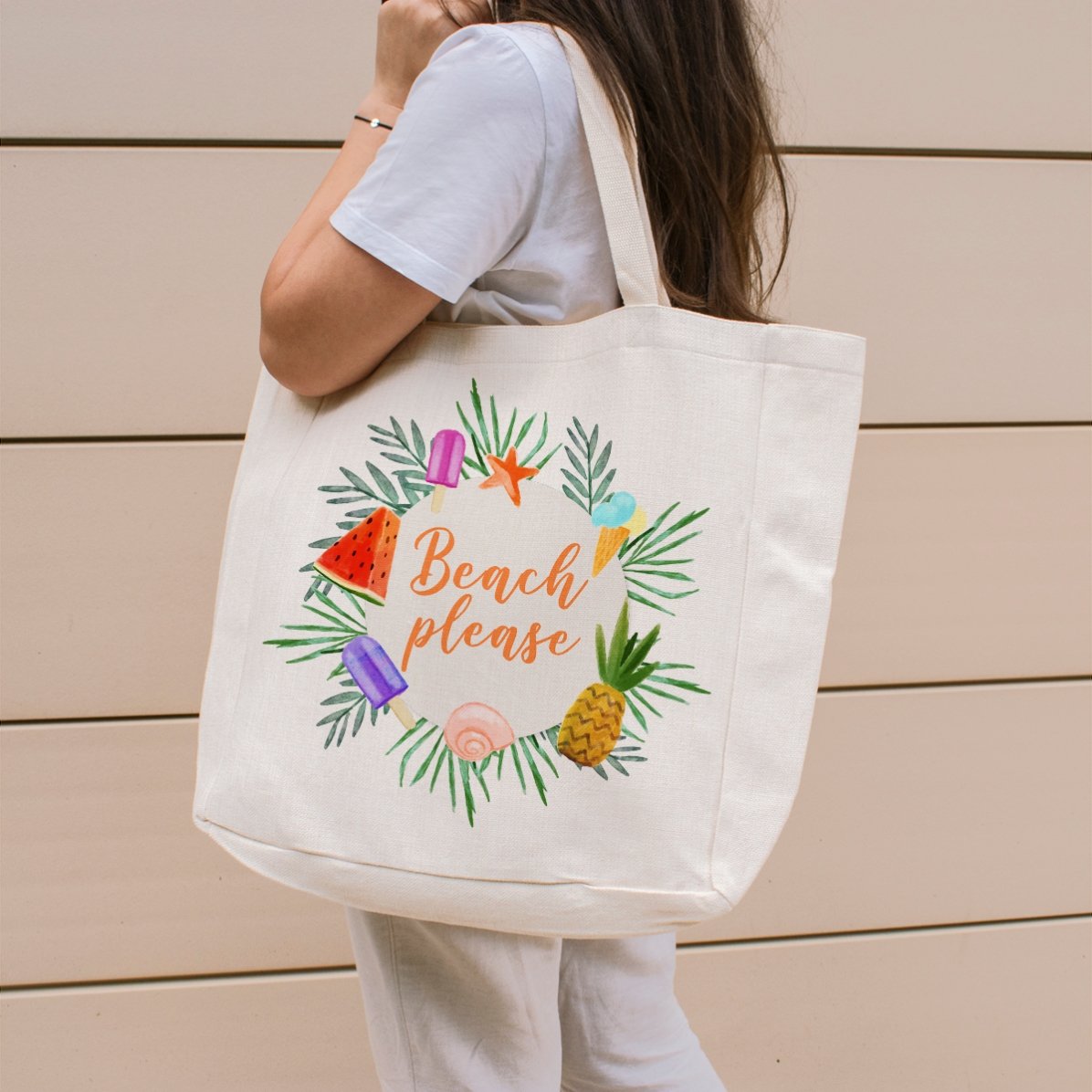 Personalisierte Strandtasche mit Aufdruck – Modell „Beach please“, „Summer Freeze“
