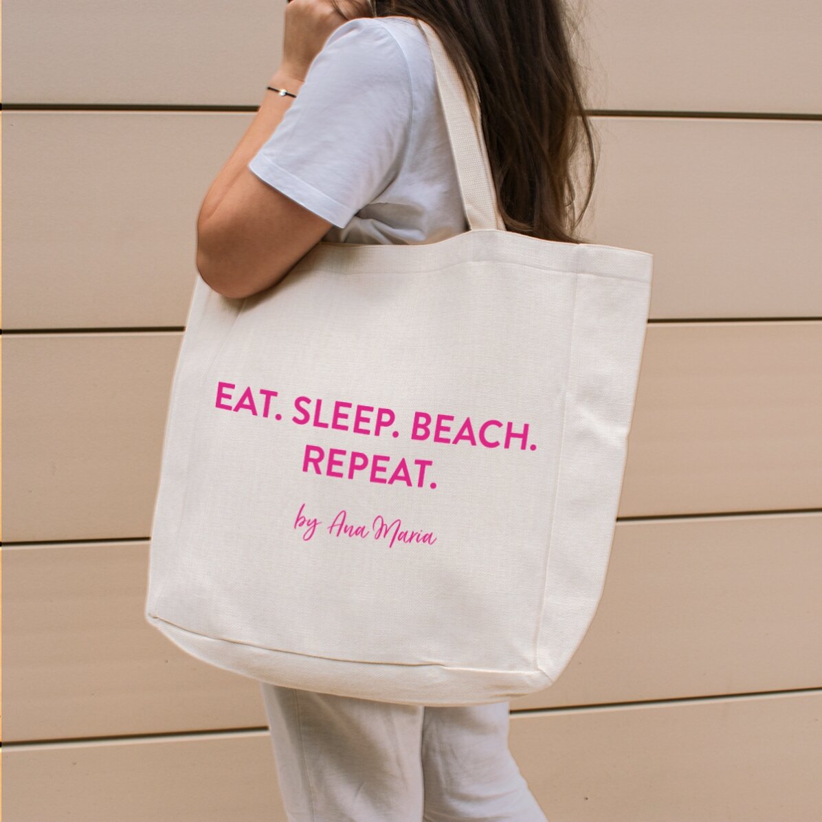 Personalisierte Strandtasche mit Schriftzug – Beach. Repeat