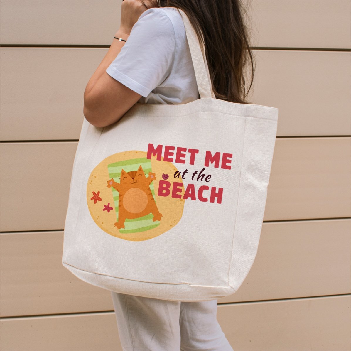 Personalisierte Strandtasche mit Aufdruck – „Meet me at the beach“