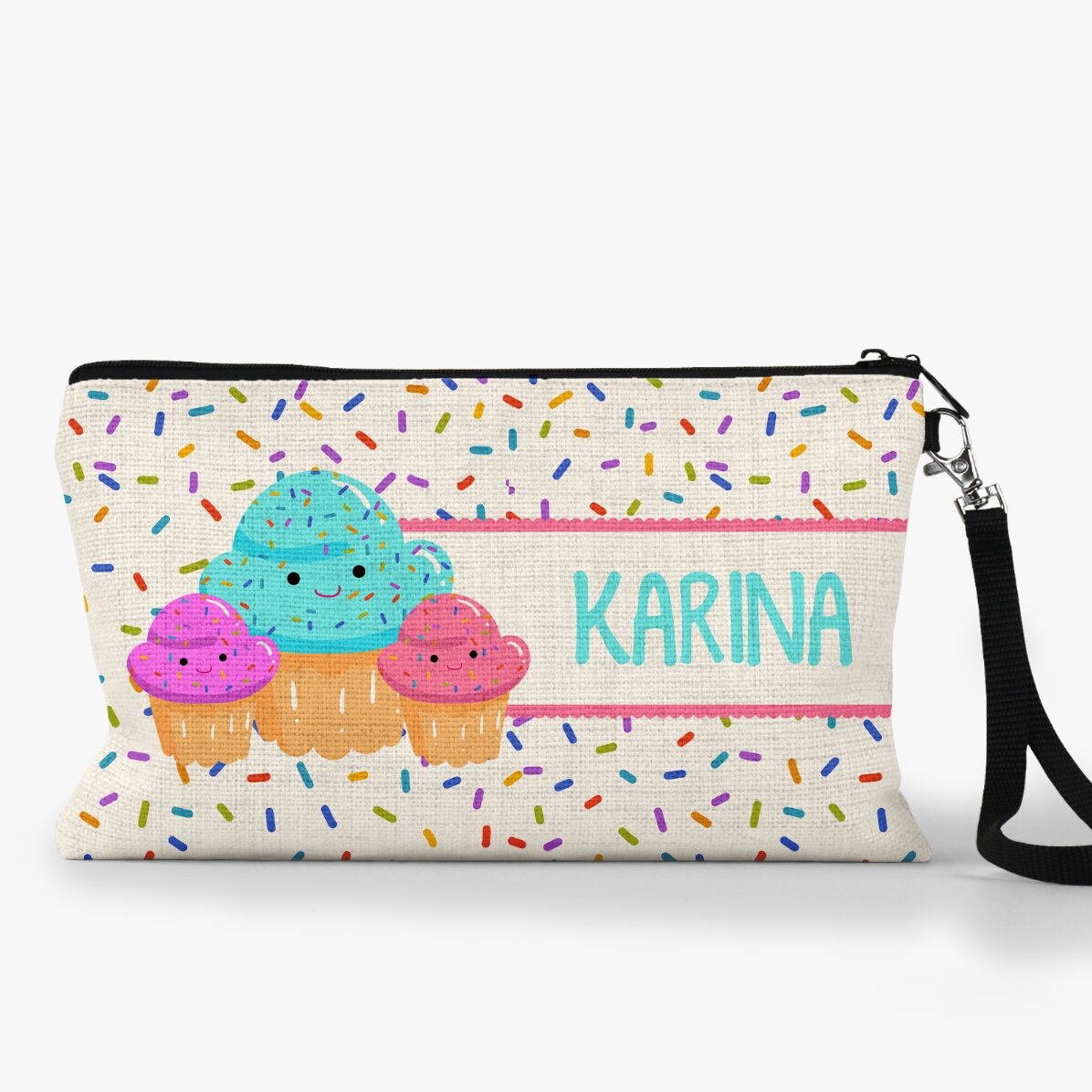 Personalisierte Accessoire-Tasche mit Namen – Cupcakes