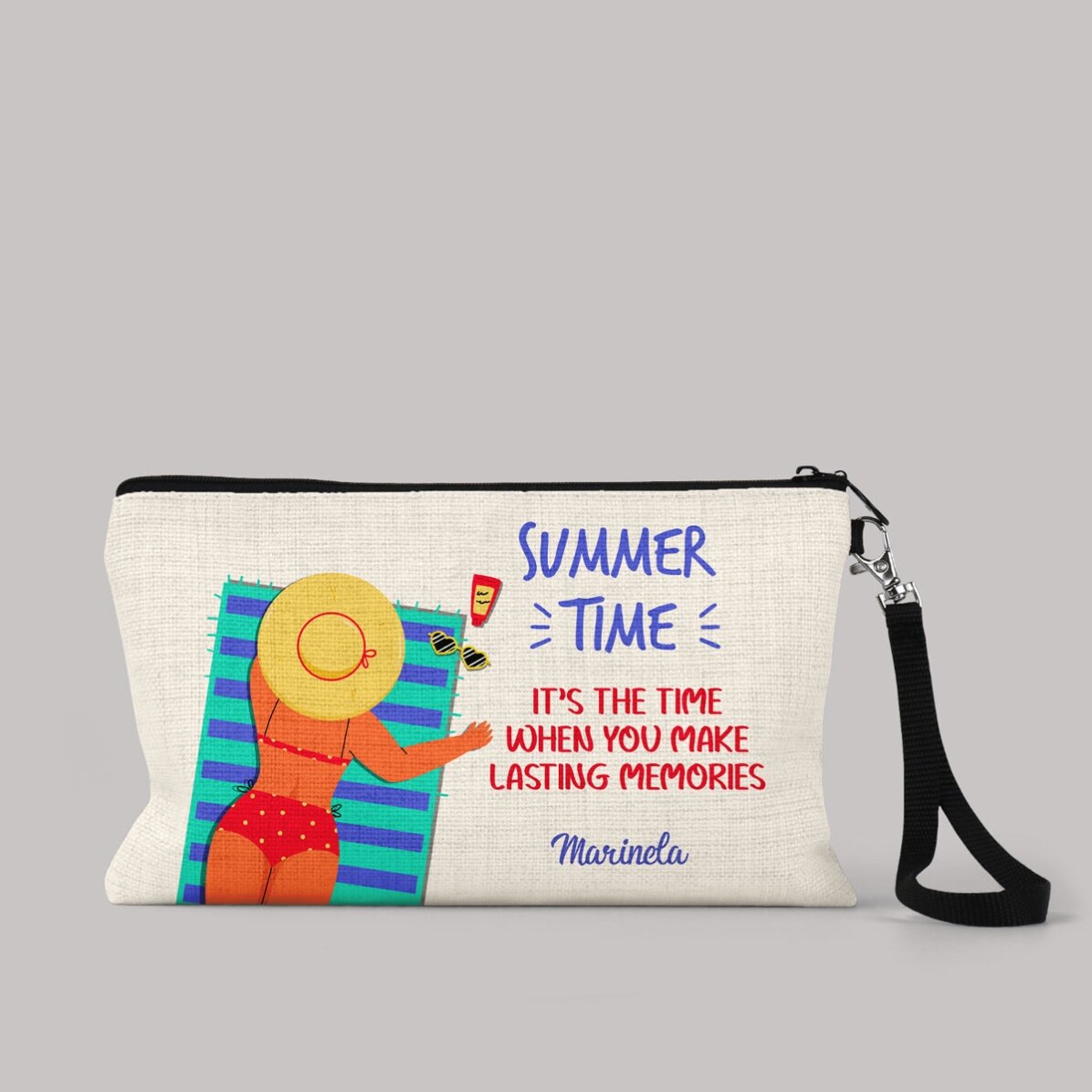Personalised accessory bag with text - On the beach