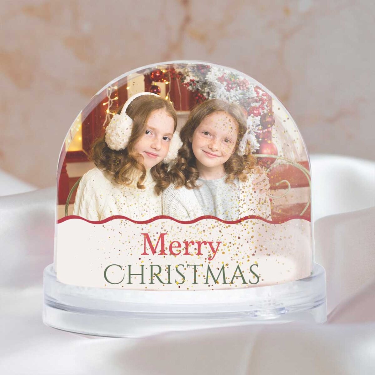 Personalised desk globe with message and 2 photos - Merry Christmas!