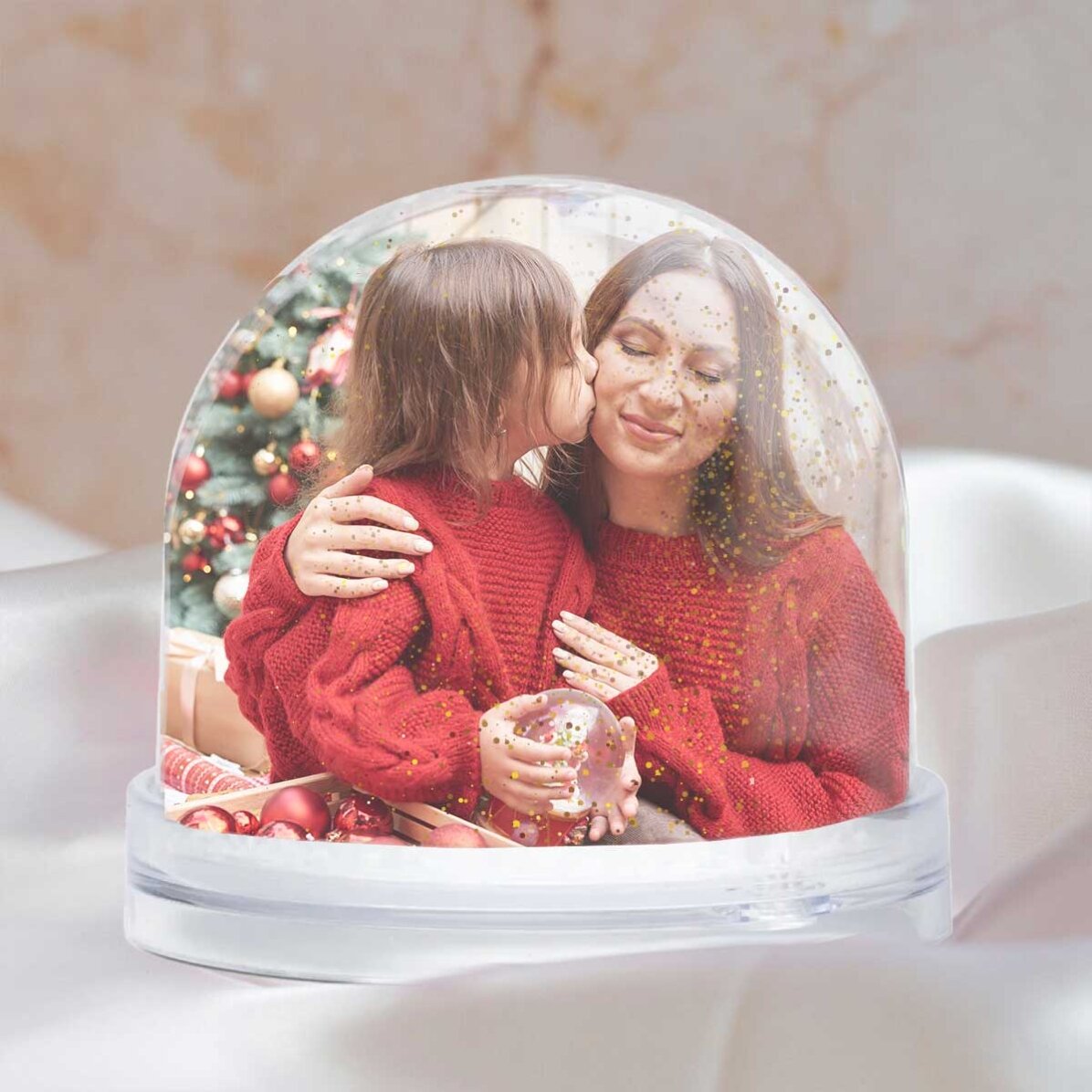 Personalisierte Schreibtischkugel mit Botschaft und Foto – Frohe Weihnachten!