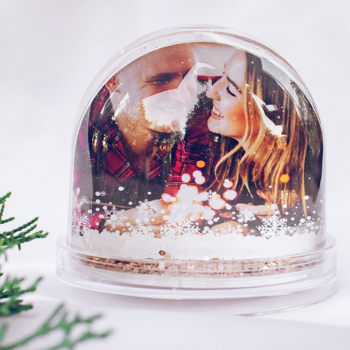 Personalisierte Schreibtischkugel mit Foto und Weihnachtsbotschaft