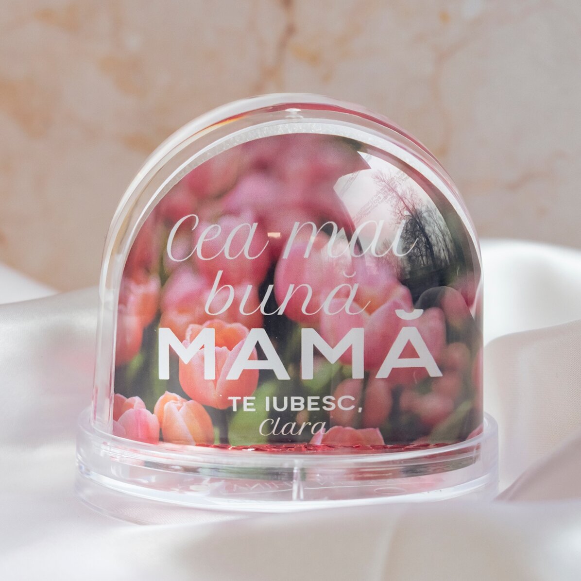 Personalisierte Schreibtischkugel mit Foto und Text – Die beste Mama