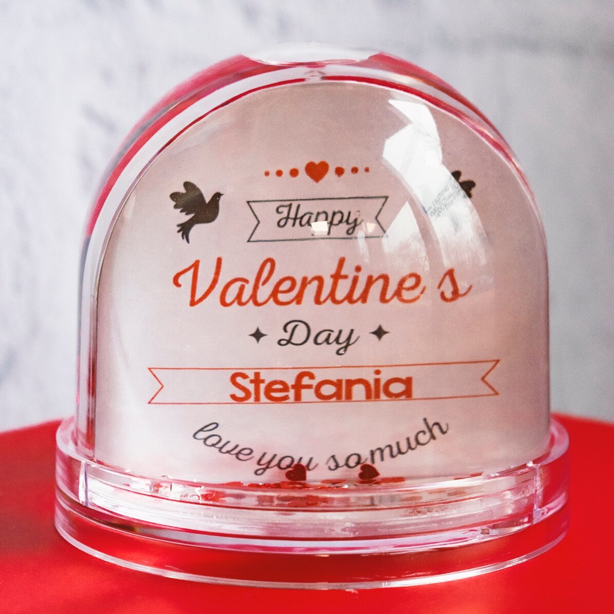 Personalisierte Schreibtischkugel mit Foto und Text – „Love you so much“
