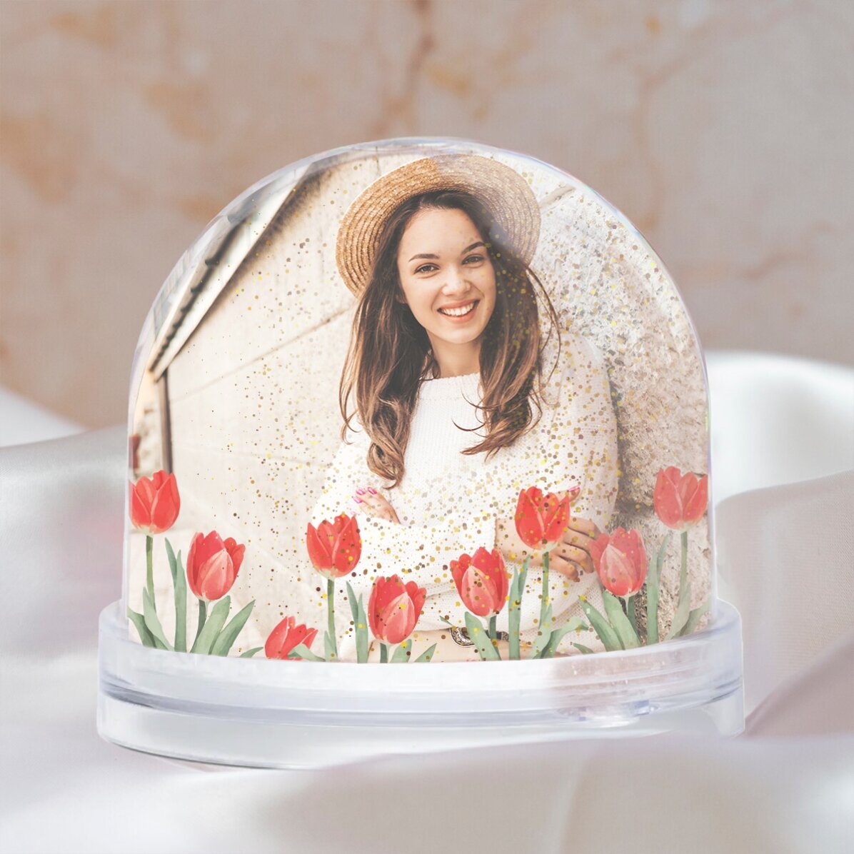Personalisierter Schreibtischglobus mit Foto und Text – Ein wunderschöner Frühling, so wie du