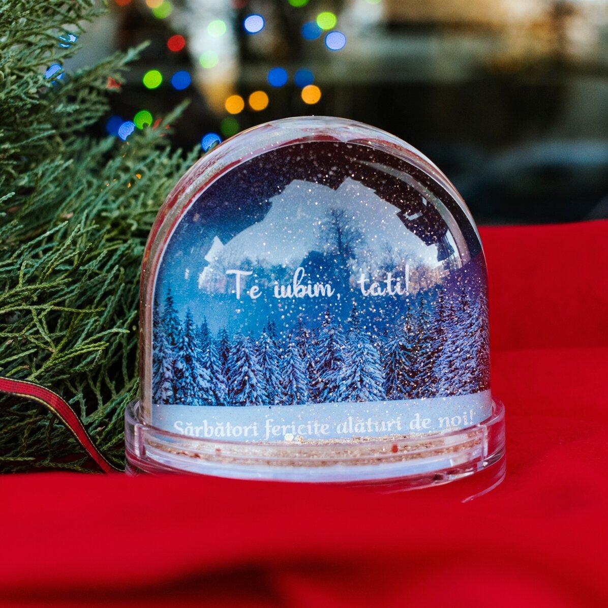 Personalisierte Schreibtischkugel mit Foto und Text – Winter dreams