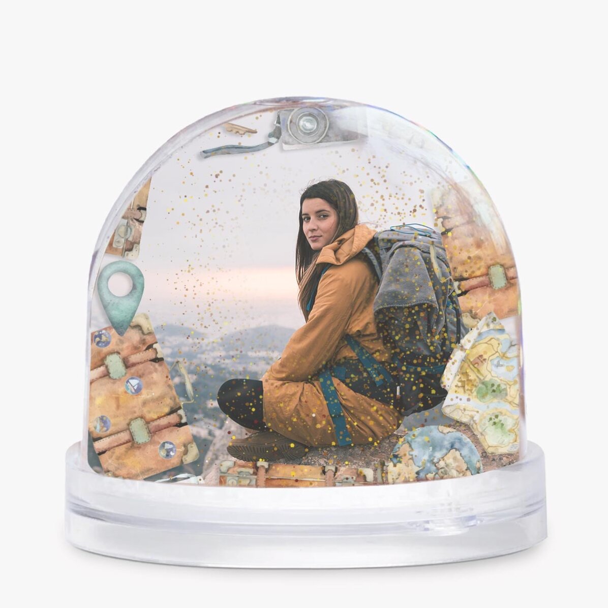 Personalisierter Schreibtischglobus mit Foto und Text – World Explorer