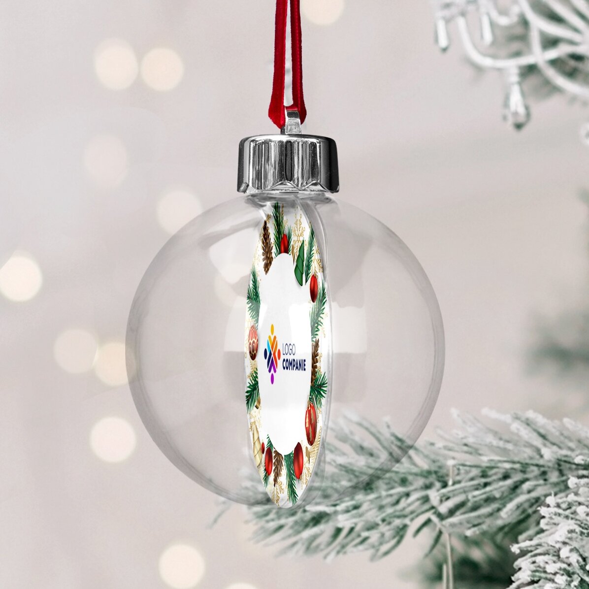 Personalised double-sided globe with logo and message - Happy Holidays!